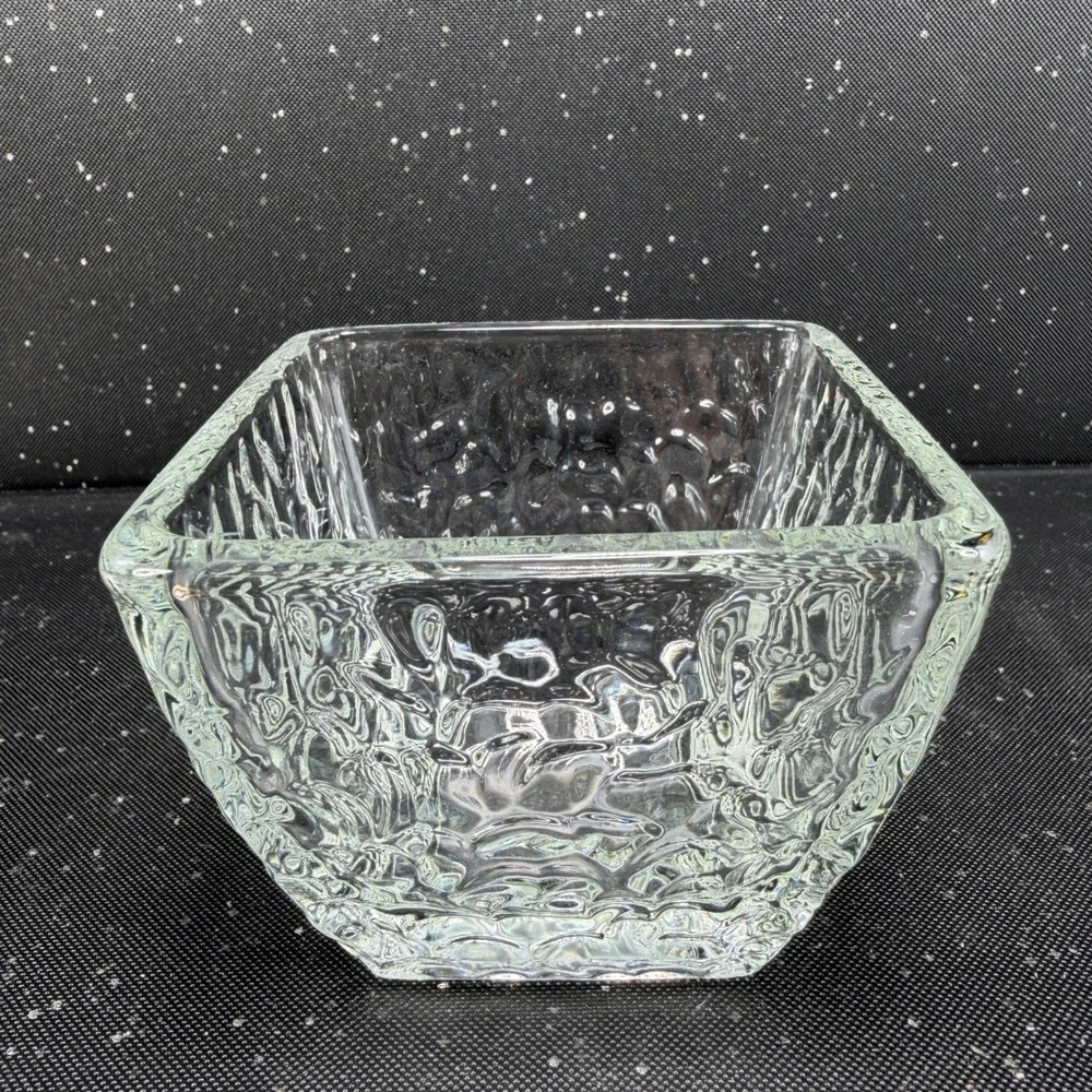 Disaronno Square Hammered Texture Rocks Glasses Bowl Dish Set of 2 Clear Barware